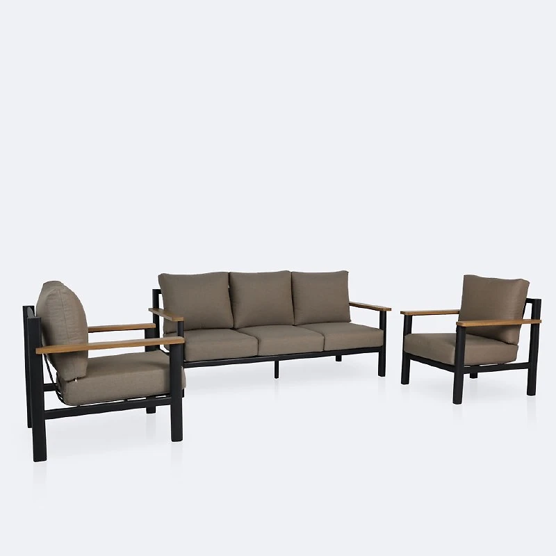Rumi Sofa Conversation Set - Woodlook/Black Frame / DotBella Truffle Cushion