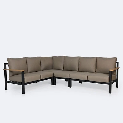 Rumi L-Shape Sectional - Woodlook/Black Frame / DotBella Truffle Cushion