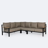 Rumi L-Shape Sectional - Woodlook/Black Frame / DotBella Truffle Cushion