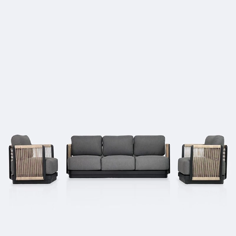 Tova Sofa Conversation Set - Black Frame, Ash Gray Cushions