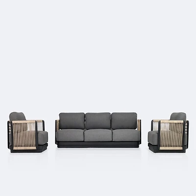 Tova Sofa Conversation Set - Black Frame, Ash Gray Cushions