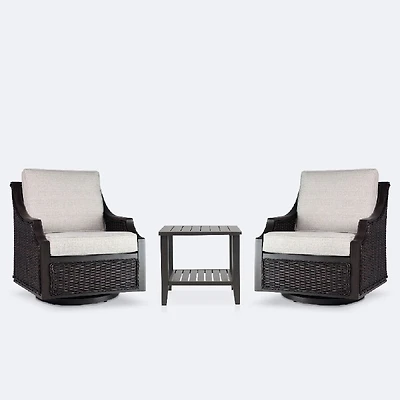 Vienna Club Swivel Glider Set - Brown Frame/Wicker, Linen Cushions