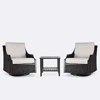 Vienna Club Swivel Glider Set - Brown Frame/Wicker, Linen Cushions