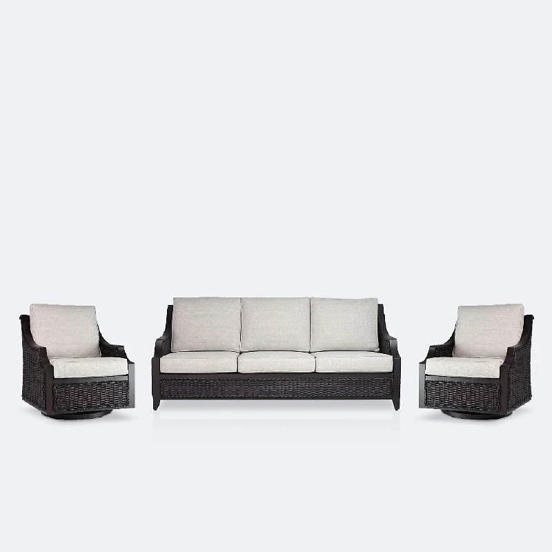 Vienna Sofa Conversation Set - Brown Frame/Wicker, Linen Cushions