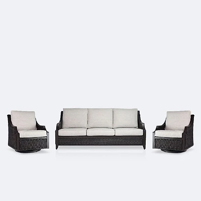Vienna Sofa Conversation Set - Brown Frame/Wicker, Linen Cushions