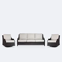 Vienna Sofa Conversation Set - Brown Frame/Wicker, Linen Cushions