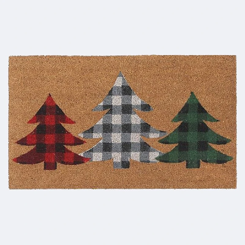 Coir Door Mat-Plaid Trees