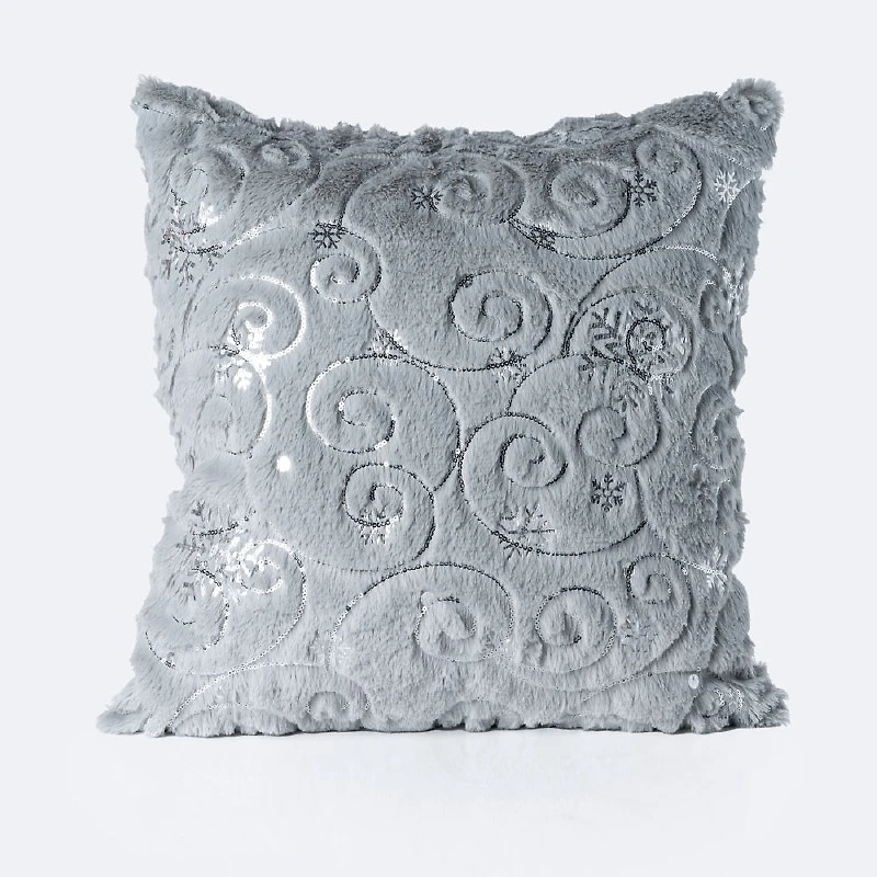 Furry Pillow-Silver Snowflakes