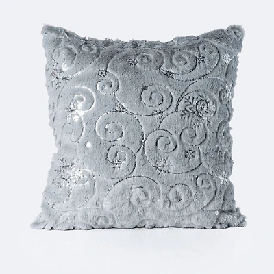 Furry Pillow-Silver Snowflakes