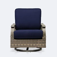 Bayside Swivel Club Chair - Mixed Beige Wicker/Sunbrella Canvas Navy Cushion