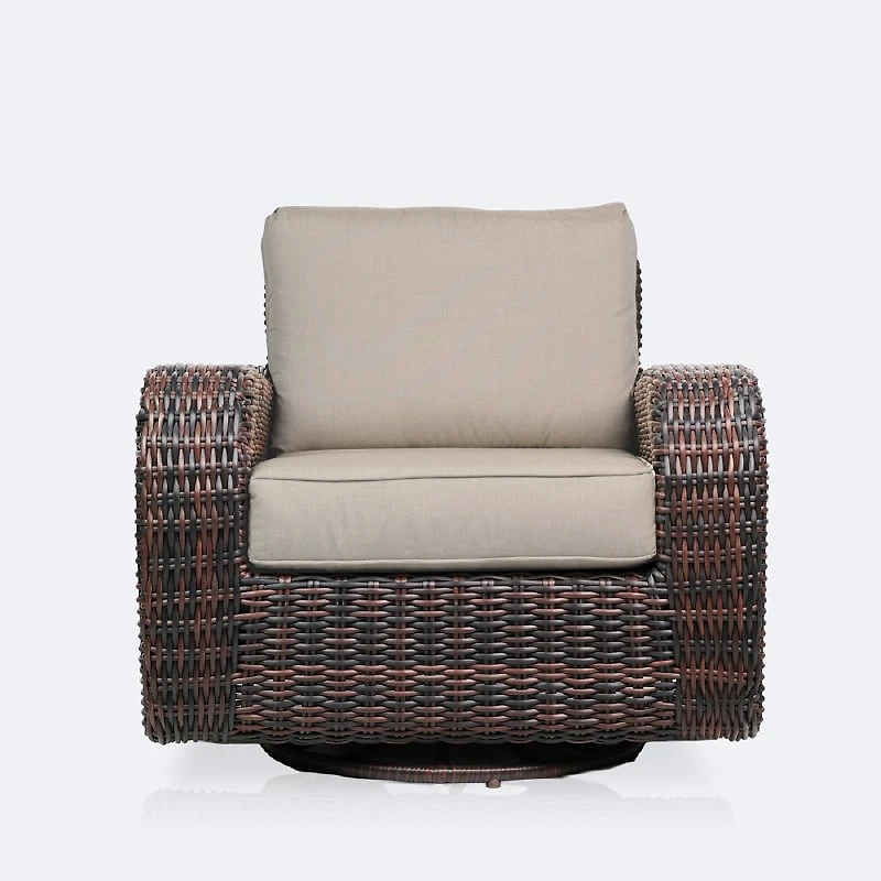 Willow Swivel Club Chair - Brown Mixed Wicker/Sand Cushion