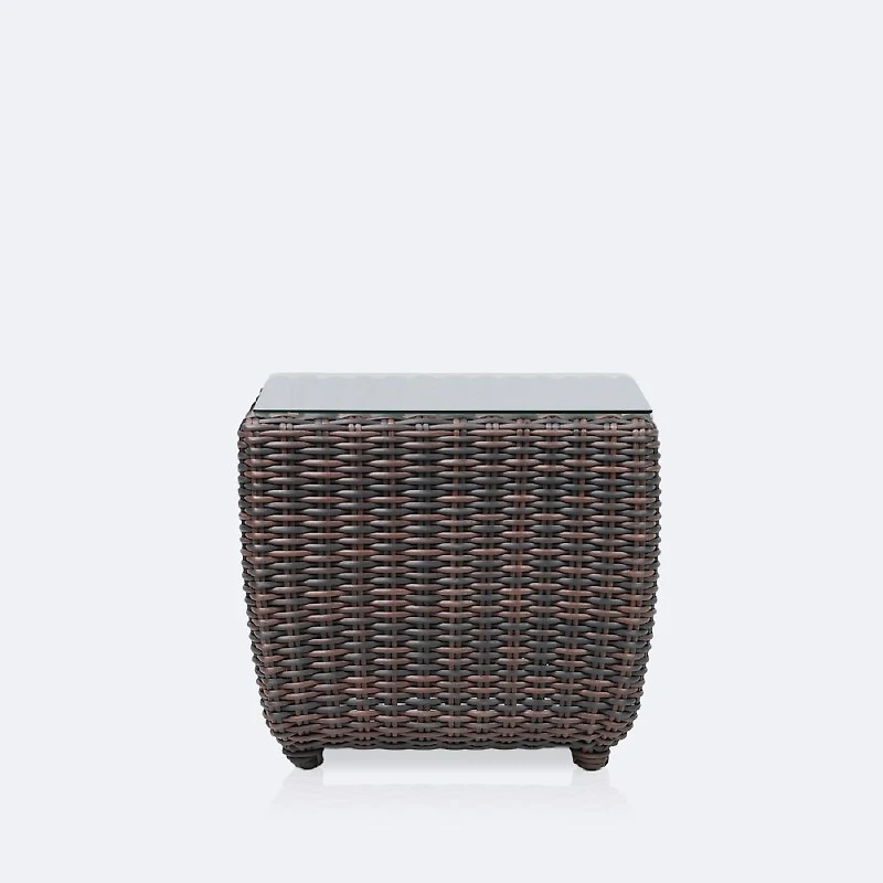 Willow End Table - Brown Mixed Wicker/Glass Top