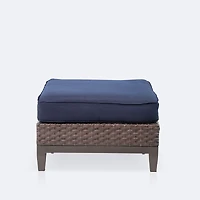 Catalina Ottoman - Brown Wicker- Navy Cushion