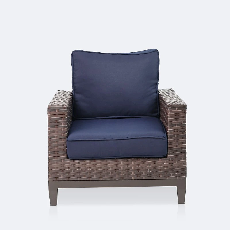 Catalina Club Chair- Brown Wicker- Navy Cushions