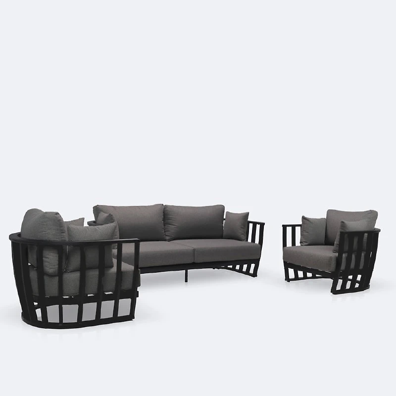 Capri Conversation Set – Black Frame - Ash Grey Cushions