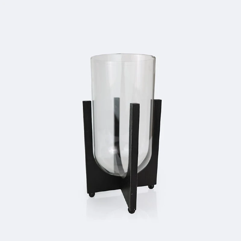 Glass Hurricane on Wooden Base - Large