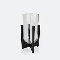 Glass Hurricane on Wooden Base - Large