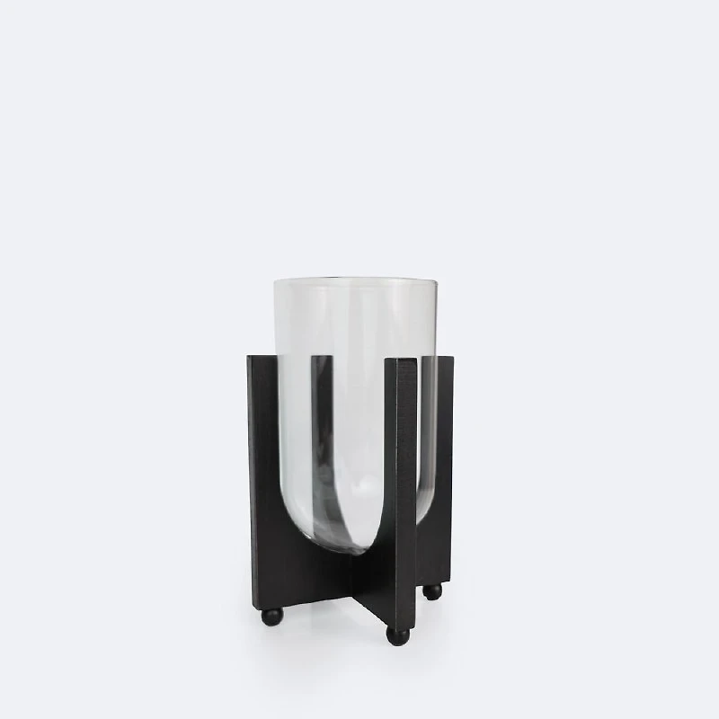 Glass Hurricane on Wooden Base - Medium