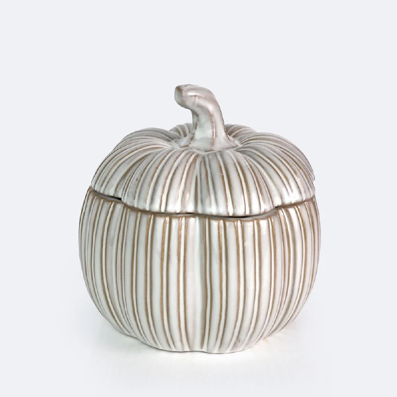 Ceramic Pumpkin Jar - Ivory