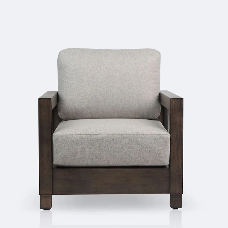 Denver Club Chair – Brushed Chocolate Frame - Tan Cushions