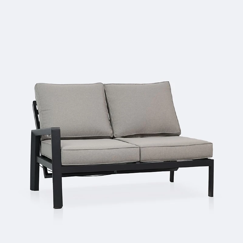 Elloise Left Hand Facing Reclining Loveseat- Black Frame, Grey Clay Cushions