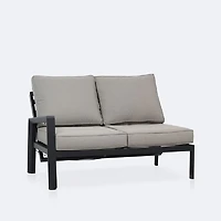 Elloise Left Hand Facing Reclining Loveseat- Black Frame, Grey Clay Cushions
