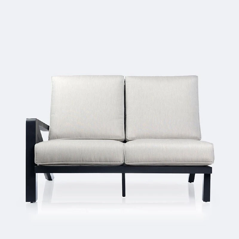 Eros Left Hand Facing Loveseat, Black Frame, Sand Cushions