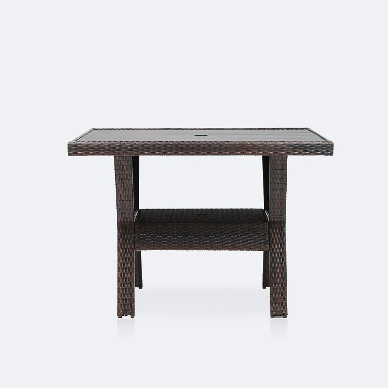 Willow 42" Square Dining Table - Black Top/Brown Mixed Wicker