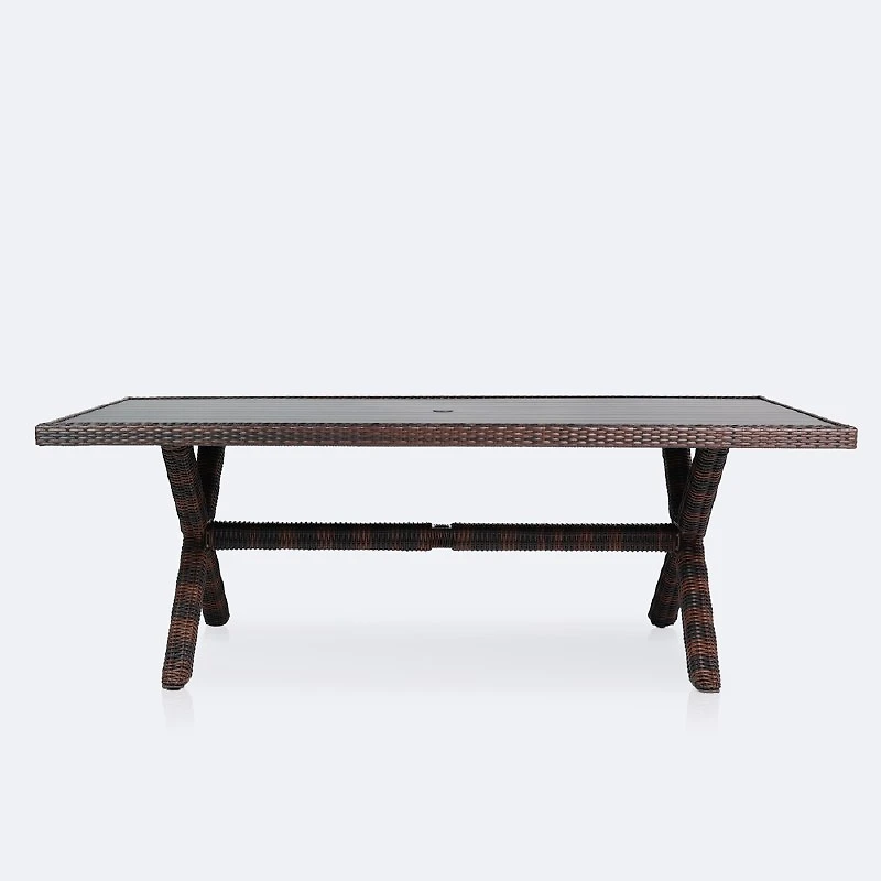 Willow 43" x 84" Dining Table - Black Top/Brown Mixed Wicker