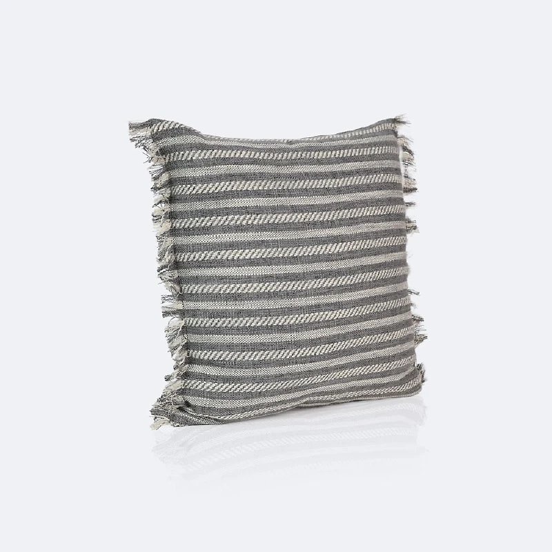 18"x18" Throw Pillow - Grey Stripes with Fringe