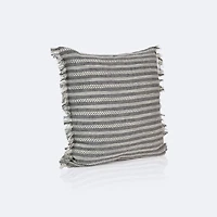 18"x18" Throw Pillow - Grey Stripes with Fringe