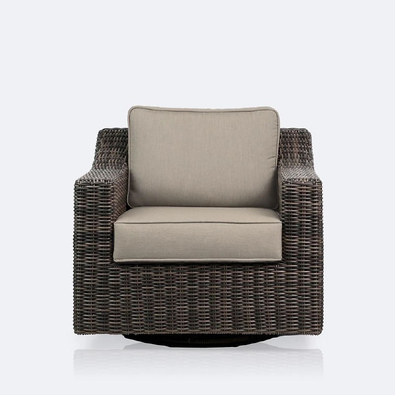 Hampton Swivel Club Chair - Taupe Mixed Wicker/Beige Cushion