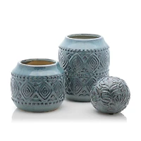 Ceramic Floral Blue Sphere