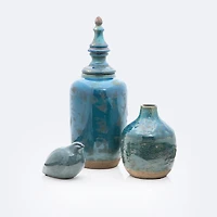 Ceramic Stone Blue Jar w/Lid