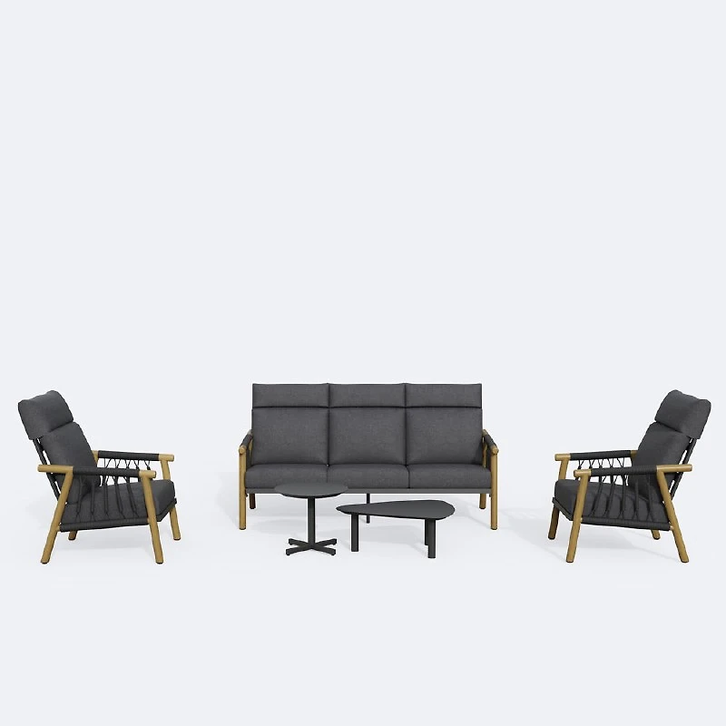 Kaiya Conversation Set - Brushed Wood Frame / Graphite Cushion