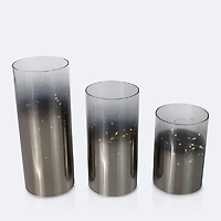 Smoked Glass Cylinders with LED Lights - Set of 3