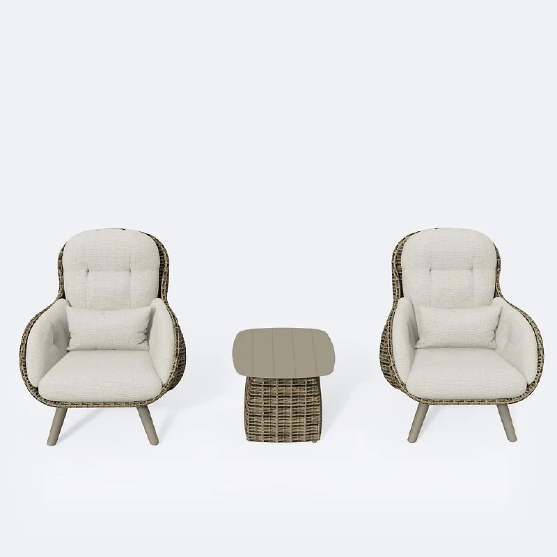 Palm Wicker Set - Taupe Frame / Coffee Wicker / Cream Cushion