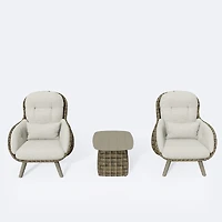 Palm Wicker Set - Taupe Frame / Coffee Wicker / Cream Cushion