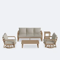 Randall Conversation Set - Woodlook Oak Frame / Limestone Cushions