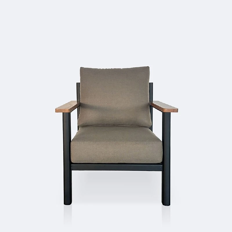 Rumi Club Chair - Woodlook/Black Frame / DotBella Truffle Cushion
