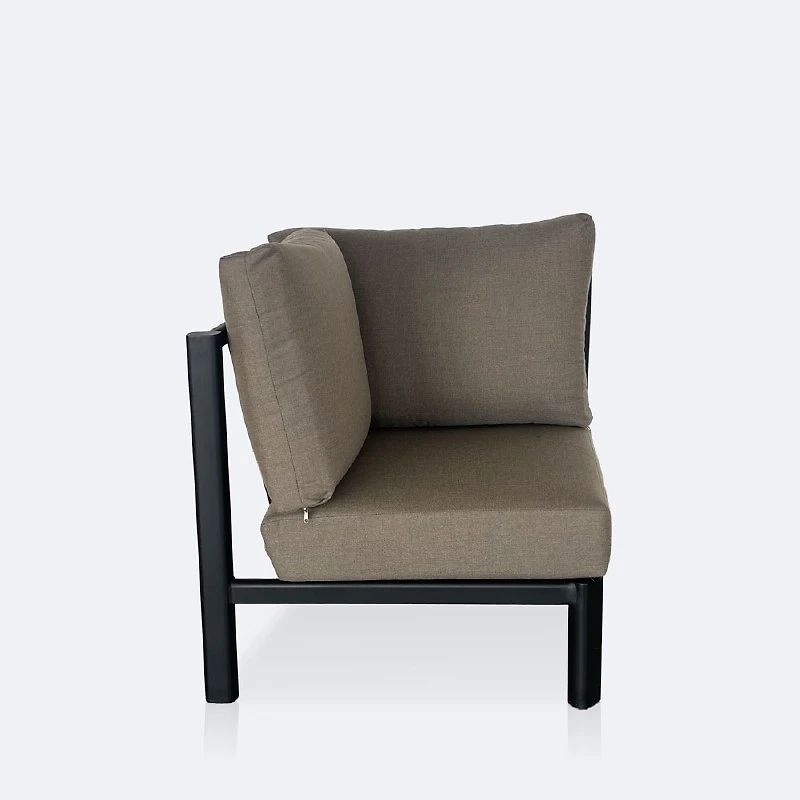 Rumi Corner Chair - Woodlook/Black Frame / DotBella Truffle Cushion