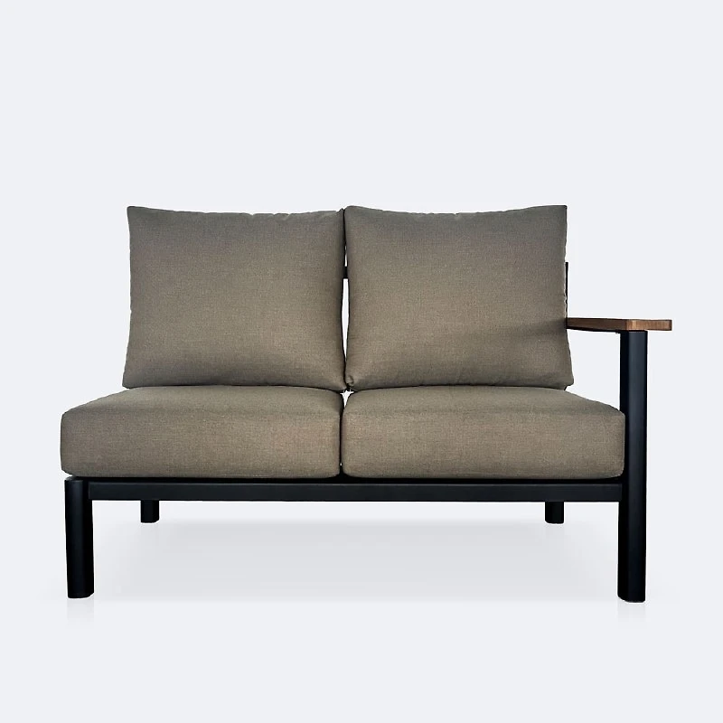 Rumi RHF Loveseat - Woodlook/Black Frame / DotBella Truffle Cushion