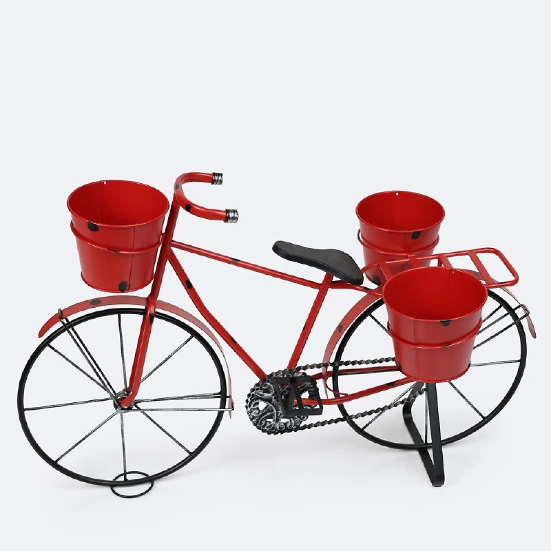 Decorative Metal Bicycle Planter - Red