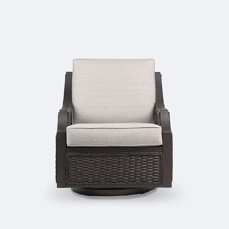 Vienna Club Swivel Glider - Brown Frame/Wicker, Linen Cushions