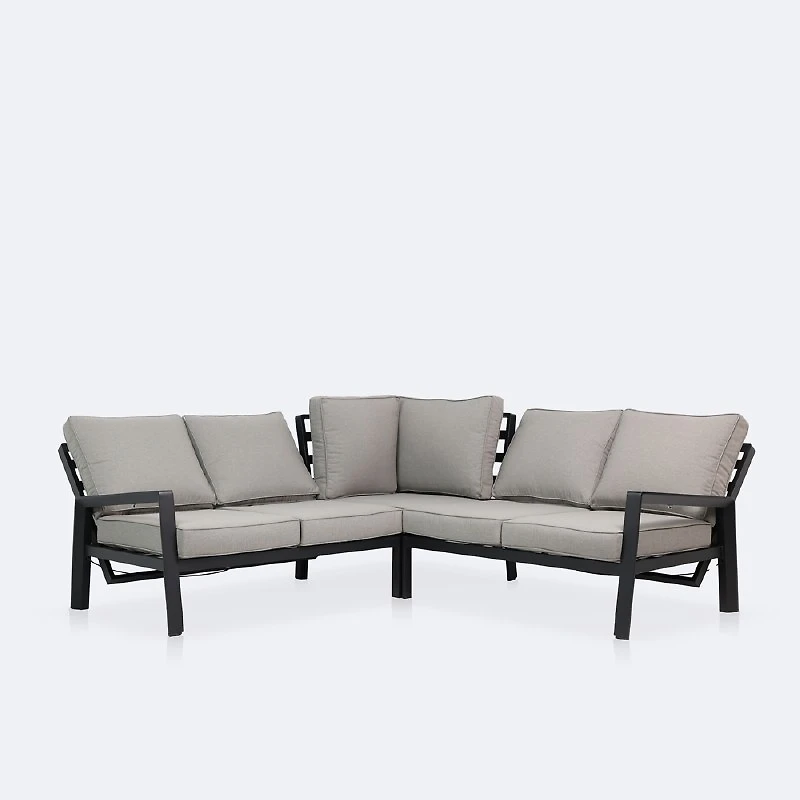 Elloise Reclining Sectional  - Black Frame, Grey Clay Cushions