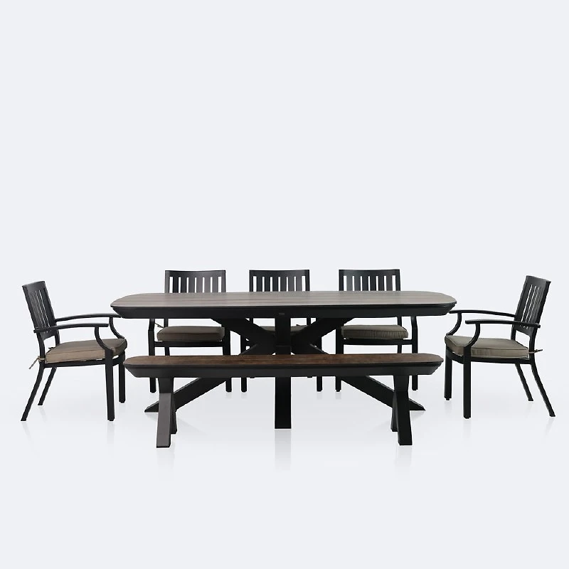 Ethan Dining Set with Ethan Bench and Belvedere Armchairs - Black