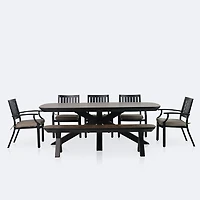 Ethan Dining Set with Ethan Bench and Belvedere Armchairs - Black