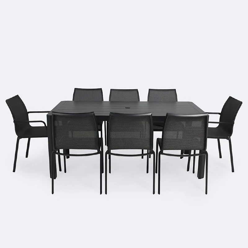 Holiday Extendable Table Dining Set - 8 Seats- Black Frame / Shadow Sling