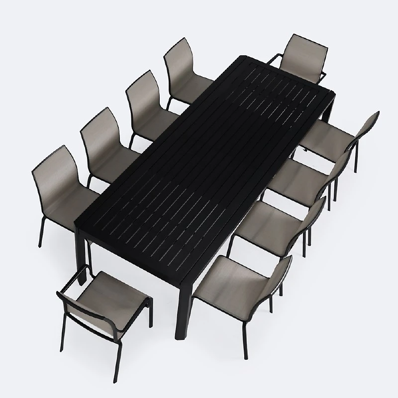 Holiday Extendable Table Dining Set -10 Seats- Black Frame / Oatmeal Sling
