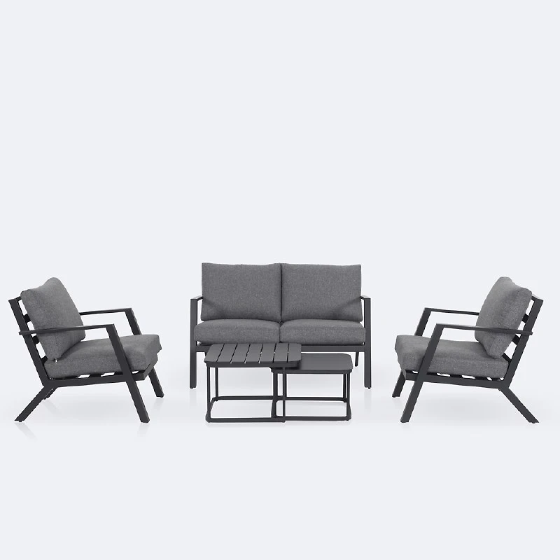 Kyoto Conversation Set – Black Frame - Charcoal Cushions